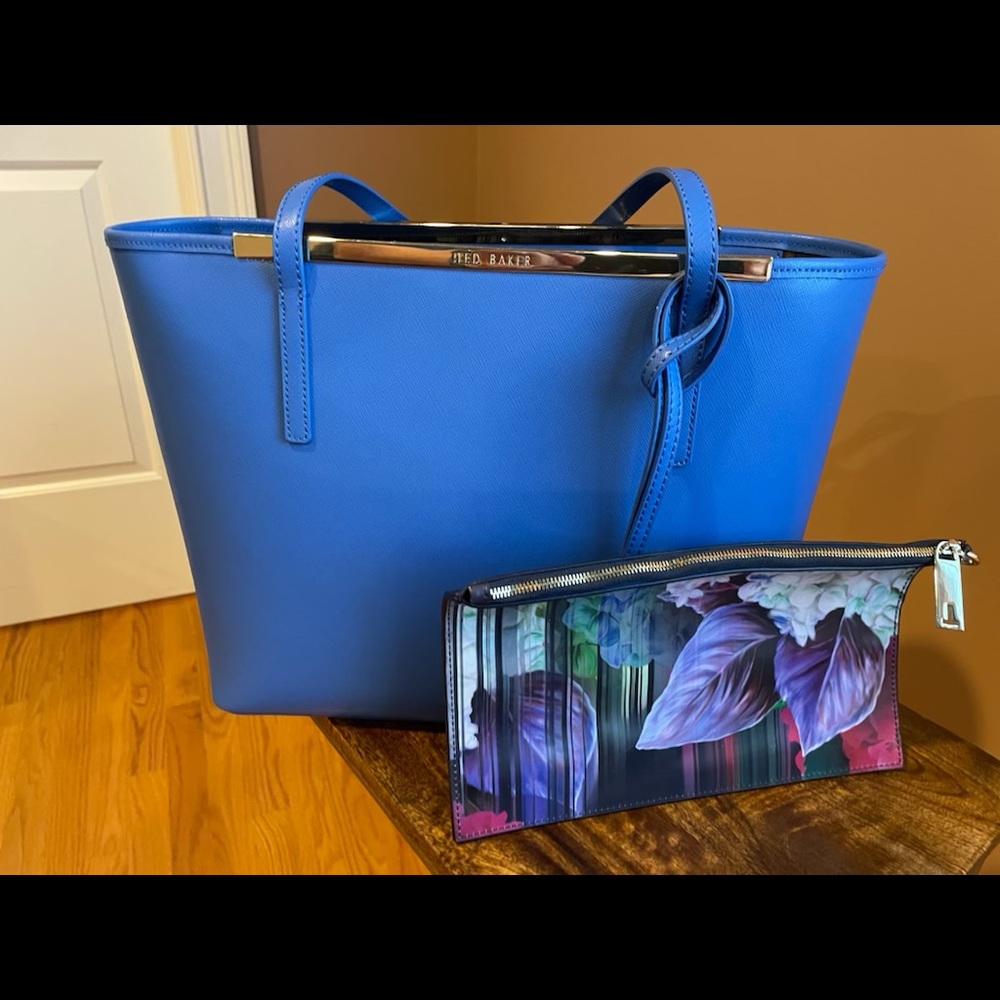 Ted Baker blue leather tote bag & matching pouch